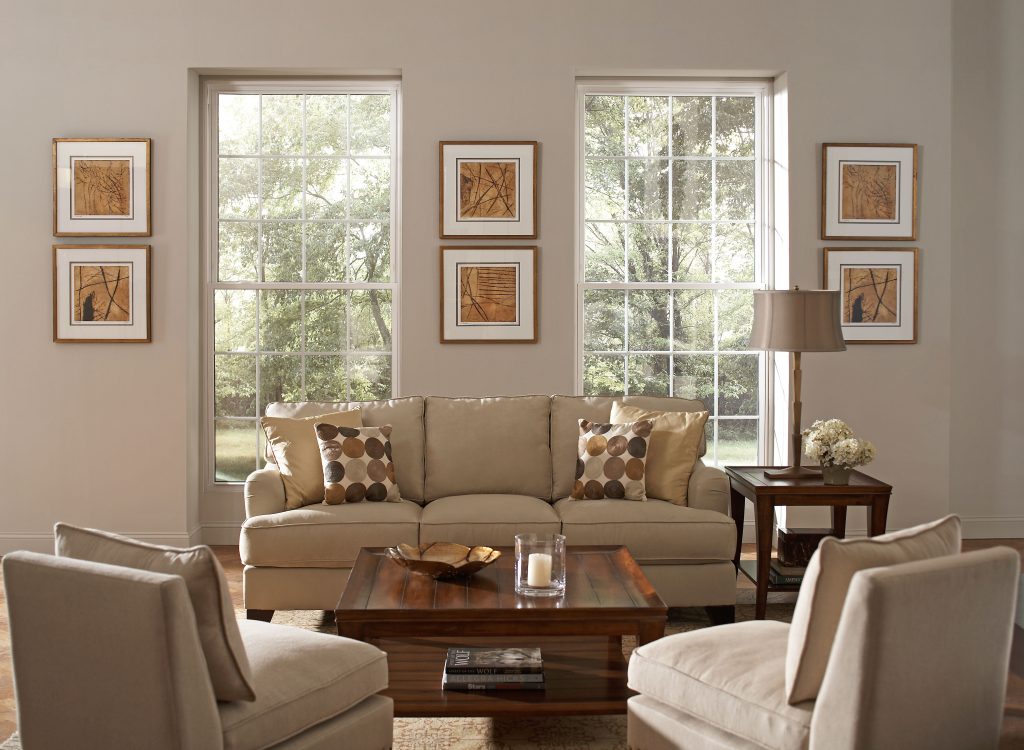 Double hung window in a living room